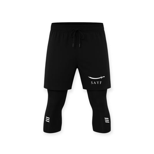 SAYF Shorts – Schwarz mit integrierter Tight & Schwert-Design